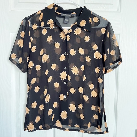 British India | Button Down Black Floral Sheer Top - Picture 1 of 6